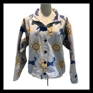 Vintage True Grit Fleece Jacket women’s L gray/ivory western boho southwestern